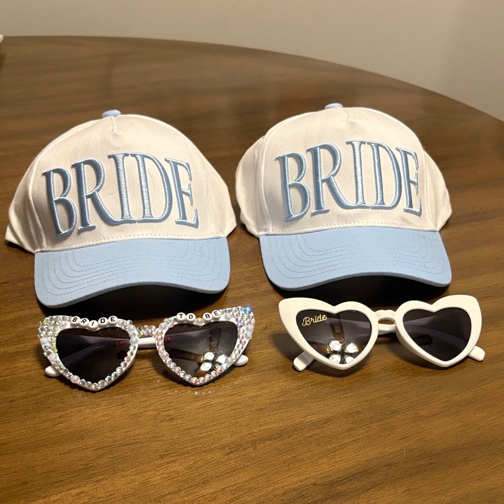 Bride Caps and Heart Sunglasses Set